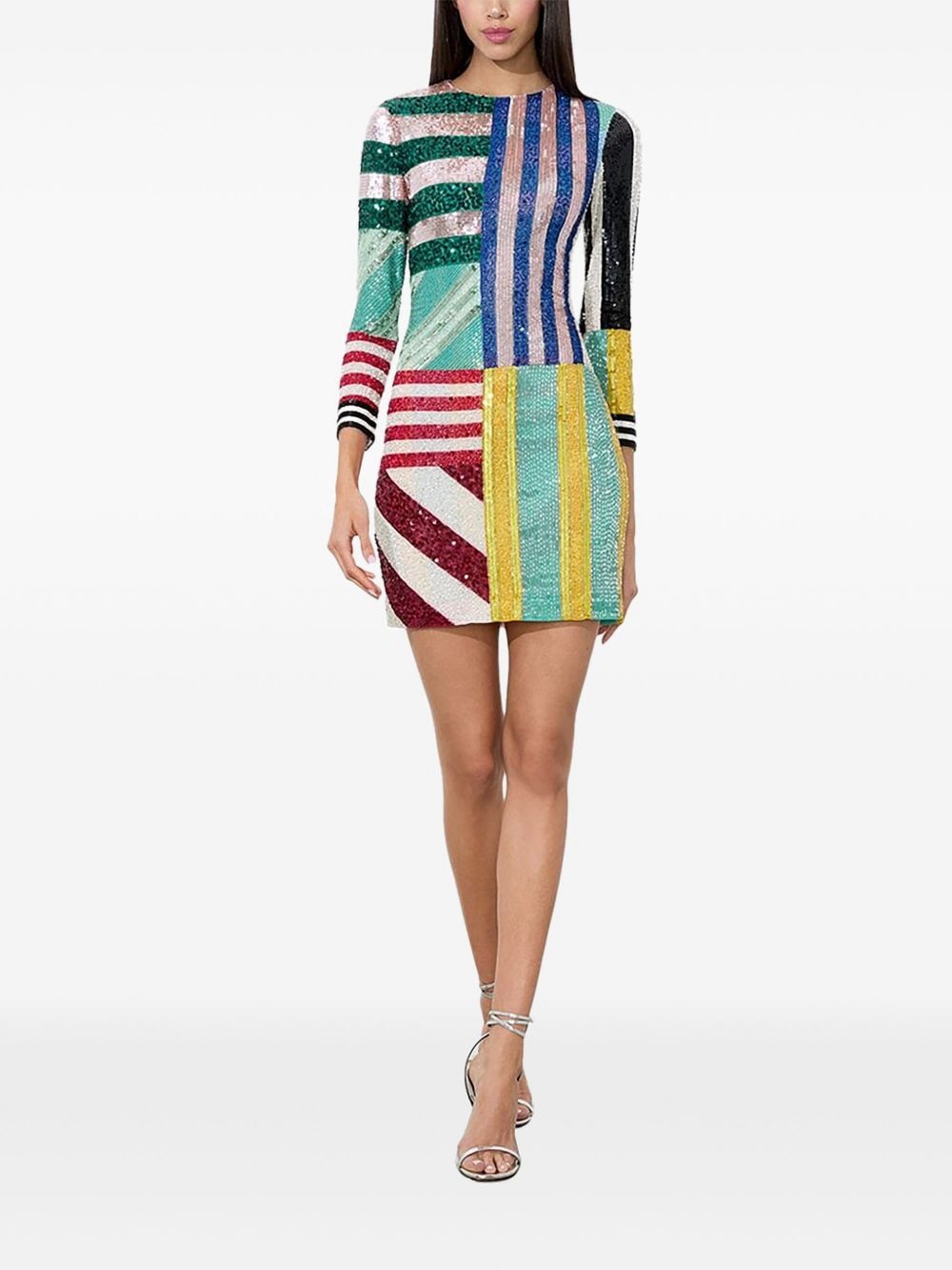 Alice + Olivia Multicolor Striped Sequin Mini Dress